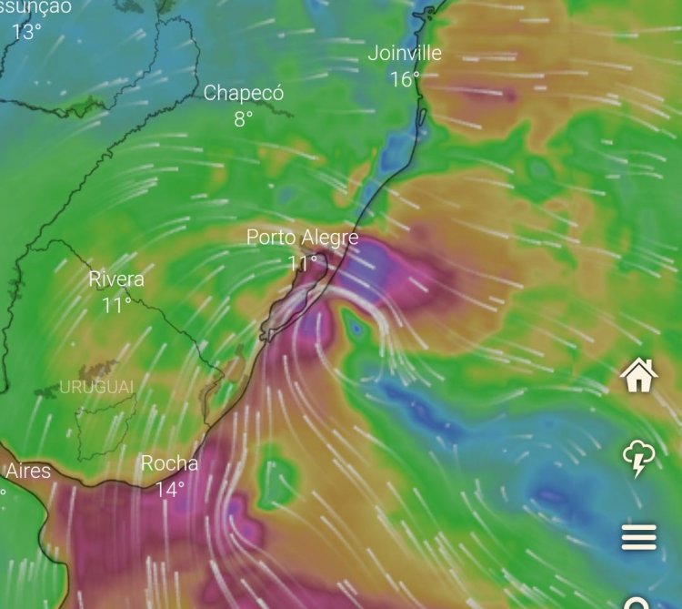 Tempestade  que se aproxima da região sul do Brasil deve chegar no litoral por volta das 21h de hoje